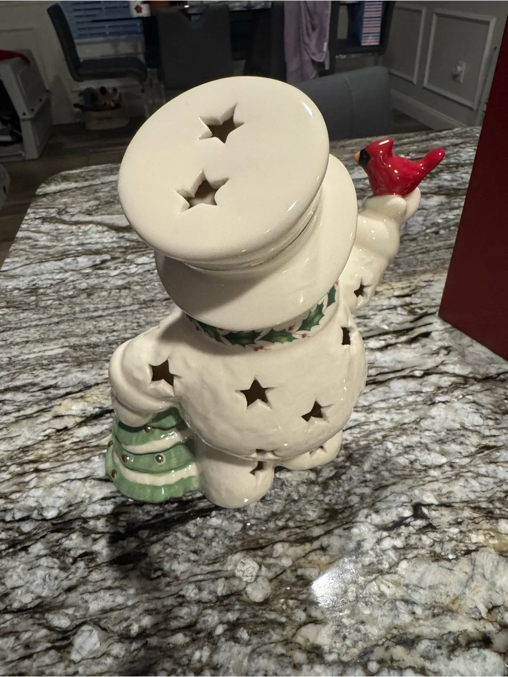 Lenox Festive Ceramic Snowman Figurine with Red Cardinal - Holiday Home Decor